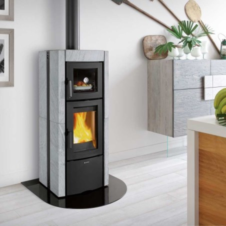 NORDICA EXTRA. Ester forno evo poêle à bois avec four- Acier et pierre naturelle